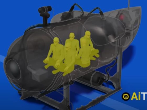 A screen shot from animated video on the YouTube channel AiTelly shows the five passengers aboard the OceanGate Titan, the submersible that imploded on June 18. All five people were killed.