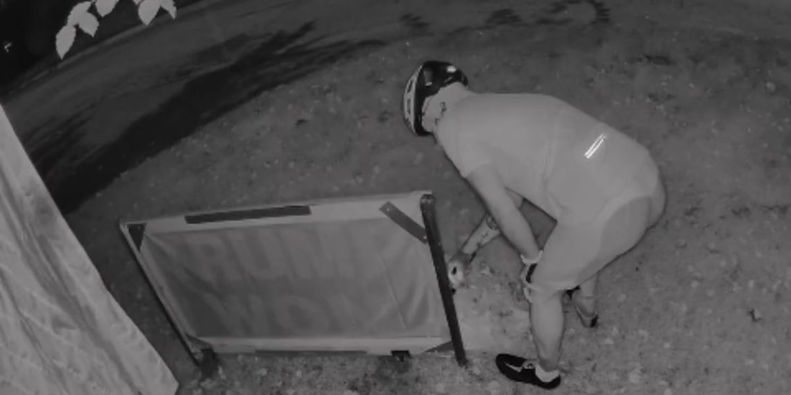 On Aug. 15, a North Carolina cyclist was caught on camera setting on fire a Donald Trump sign, which read "Trump Won."