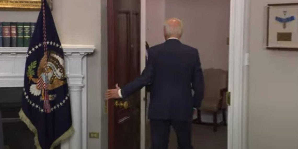 President Joe Biden leaves the podium after delivering remarks at the White House on Friday.