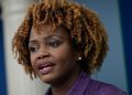 White House press secretary Karine Jean-Pierre speaks during the daily press briefing at the White House in Washington, D.C., on Thursday. During the daily briefing on Wednesday, Jean-Pierre exchanged words with New York Post reporter Steven Nelson.