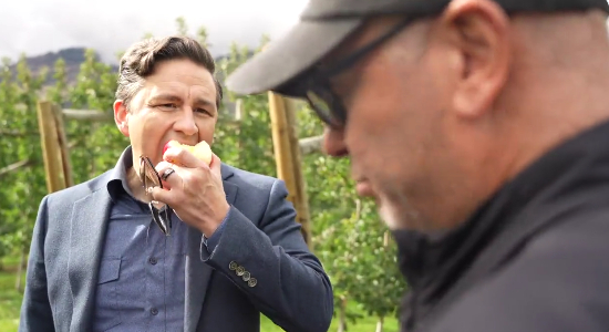 Pierre Poilievre, the leader of Canada's Conservative Party went viral after swatting down a reporters questions and comparisons of him to former President Donald Trump while munching on an apple.