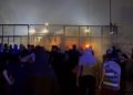A mob gathers Tuesday night outside the U.S. Embassy in Beirut, Lebanon.