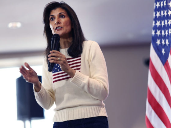 NEVADA, IOWA - DECEMBER 18: Republican presidential candidate former U.N. Ambassador Nikki Haley addresses the crowd during a campaign stop at the Nevada Fairgrounds community building on December 18, 2023 in Nevada, Iowa. Iowa Republicans will be the first to select their party's nominee for the 2024 presidential race when they go to caucus on January 15, 2024. (Photo by Scott Olson/Getty Images)