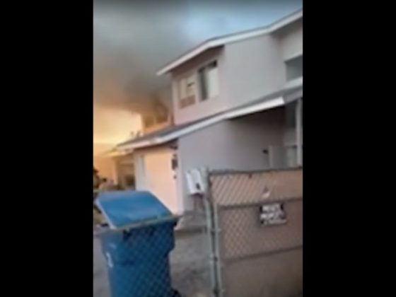 This YouTube screen shot shows the scene of a house fire in Bullhead City, Arizona.
