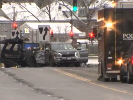 Police work the scene of the crash in Rochester, New York.