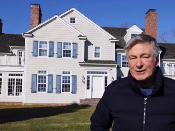 Actor Alec Baldwin is pictured out front of his Long Island mansion.