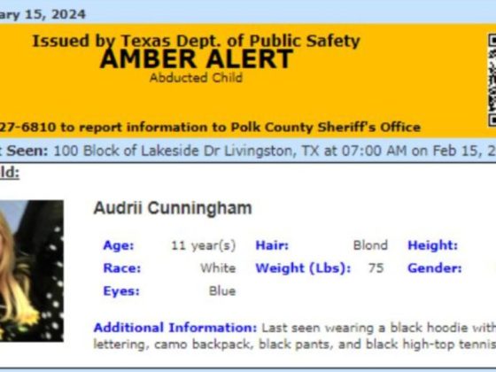Amber Alert issued for 11-year-old Audrii Cunninham, of Livingston, Texas.