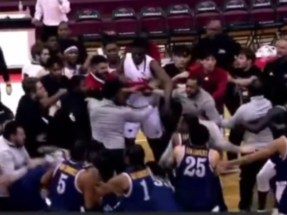On Monday night basketball players from University of the Incarnate Word and Texas A&M University-Commerce got into a brawl after the game in San Antonio, Texas, injuring at least one person in the crowd.