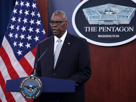 ARLINGTON, VIRGINIA - FEBRUARY 01: U.S. Secretary of Defense Lloyd Austin speaks during a news conference at the Pentagon on February 1, 2024 in Arlington, Virginia. Sec. Austin spoke on various topics including his recent hospitalization from a diagnostic of prostate cancer. (Photo by Alex Wong/Getty Images)