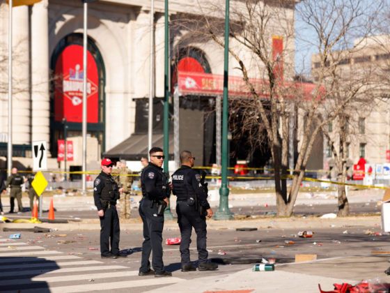 KANSAS CITY, MISSOURI - FEBRUARY 14: Law enforcement respond to a shooting at Union Station during the Kansas City Chiefs Super Bowl LVIII victory parade on February 14, 2024 in Kansas City, Missouri. Several people were shot and two people were detained after a rally celebrating the Chiefs Super Bowl victory. (Photo by David Eulitt/Getty Images)
