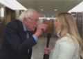 Sen. Bernie Sanders, of Vermont, left, erupted at Fox Business correspondent Hillary Vaughn on Thursday, telling her during an exchange inside the Capitol, “I can yell as loud as you.”