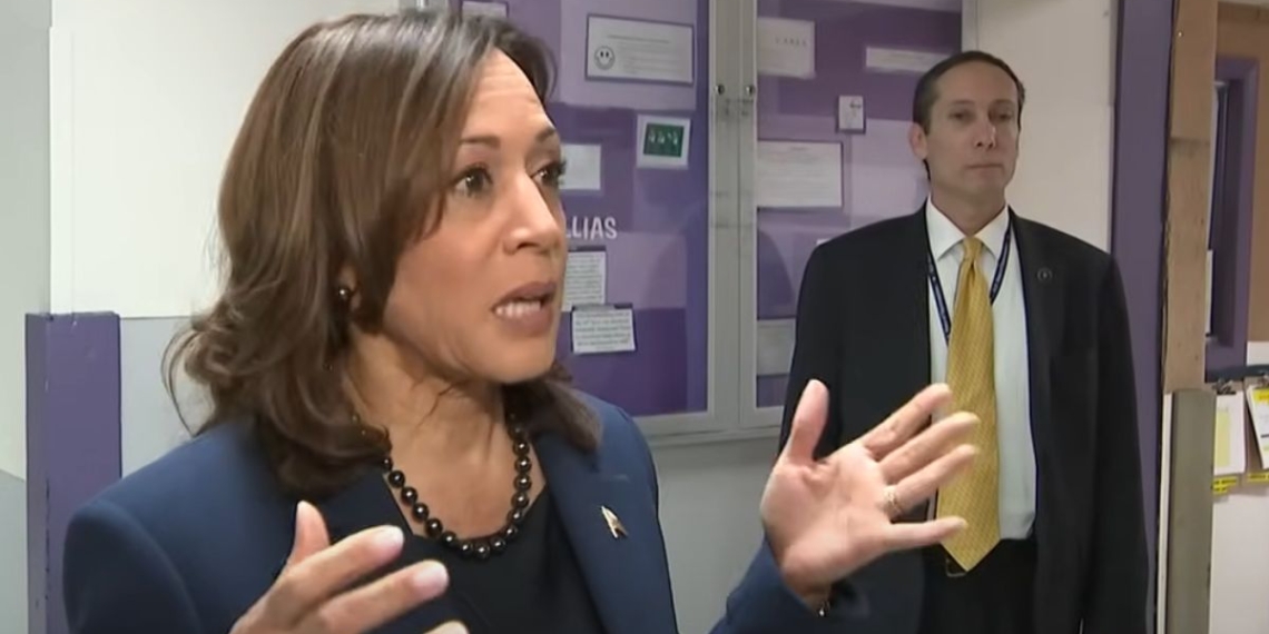 Vice President Kamala Harris talks to reporters Monday in Washington.