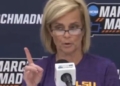 Louisiana State University women's basketball coach Kim Mulkey at a news conference Saturday.