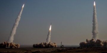Missiles are shown at the moment of launch.