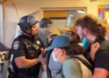 police confronting protesters at Cal Poly Humboldt