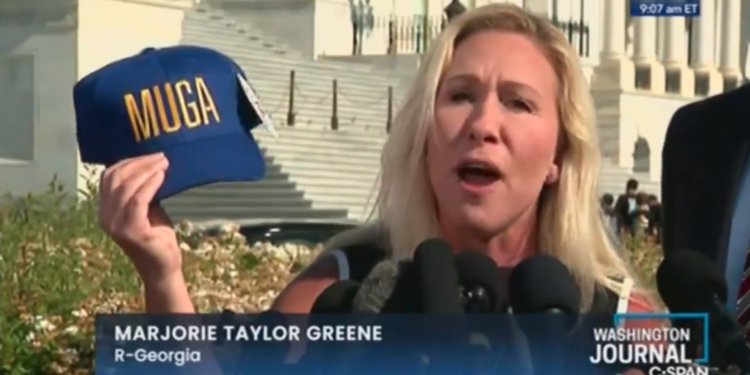 MTG Places a ‘MUGA’ Hat on Pic of Mike Johnson — Announces When She Will Call For a Vote to Oust Him
