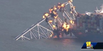 Remains of Collapsed Baltimore Key Bridge Erupt After Setting Off Explosives