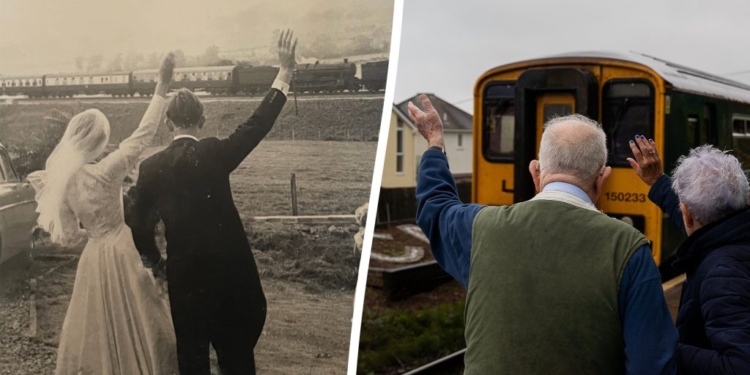 Couple Recreates 65-year-old Wedding Photo Waving At Passing Train In Hearty Anniversary Tradition
‌