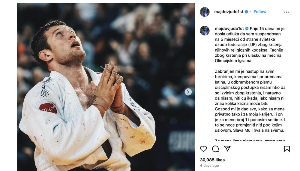 Serbian Judo Star Banned For Religious Gesture At Paris Olympics
