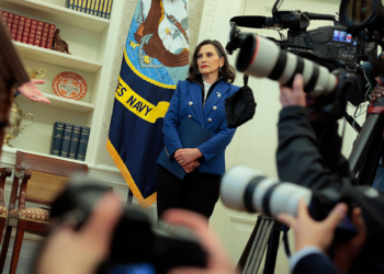 Whitmer Mocked for Seeming to Hide Face in Oval Office 