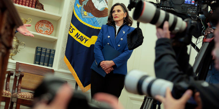 Whitmer Mocked for Seeming to Hide Face in Oval Office 
