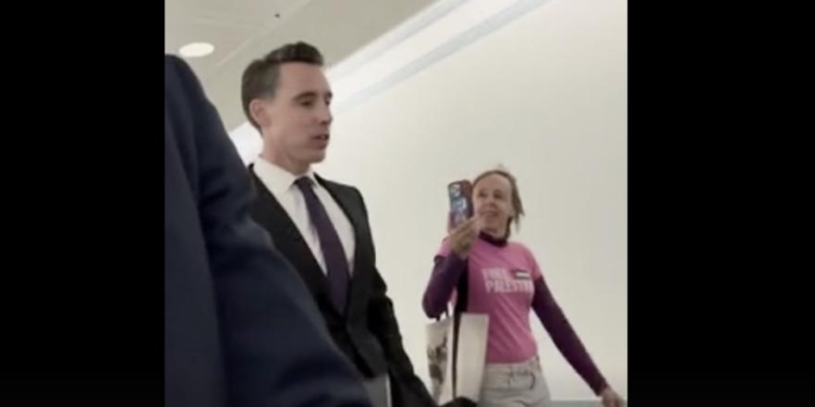 EXCLUSIVE: Josh Hawley Gives Code Pink Activist A Taste Of Her Own Medicine