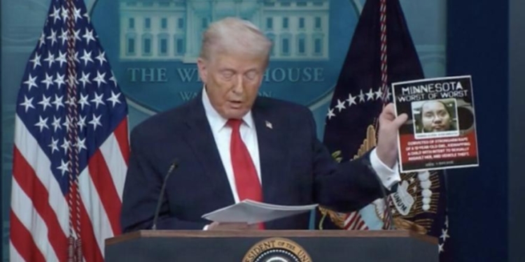 Trump Forces Media To Stare At Mugshots Of Illegal Criminals During Surprise Briefing Appearance