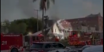Firefighter Survives Scary Ladder Fall During LA House Blaze