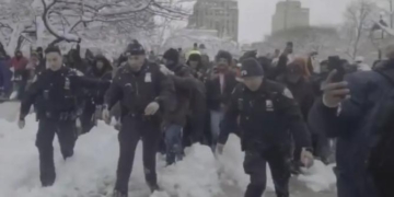 NYPD Responds To Park After Massive Snowball Fight Takes Place
