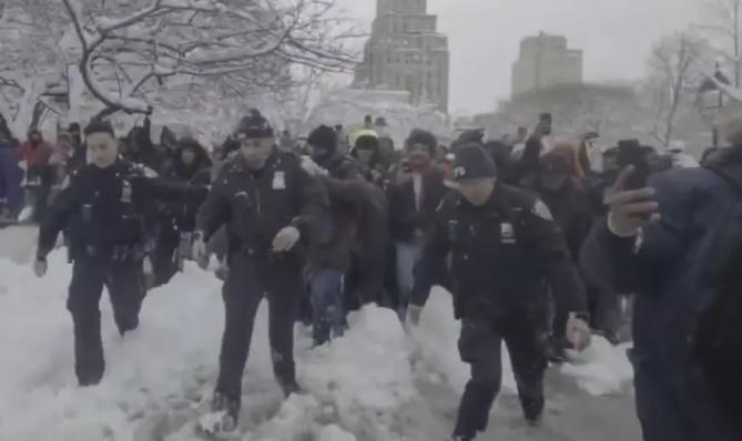 NYPD Responds To Park After Massive Snowball Fight Takes Place