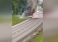 Fireworks Trailer Erupts in Explosive Highway Chaos